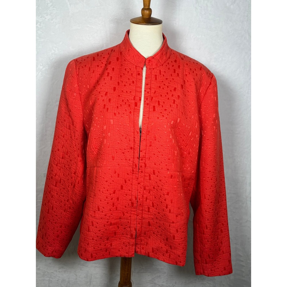 Coldwater Creek Women Full Zip Jacket Textured Mock Neck Red Orange Size XL